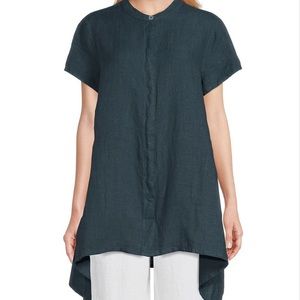 Bryn Walker Willa Banded Collar Short Sleeve High-Low Side Drape Hem Tunic